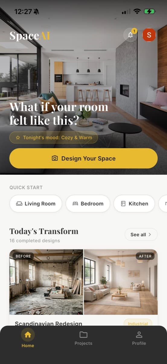 SpaceFlip app home screen