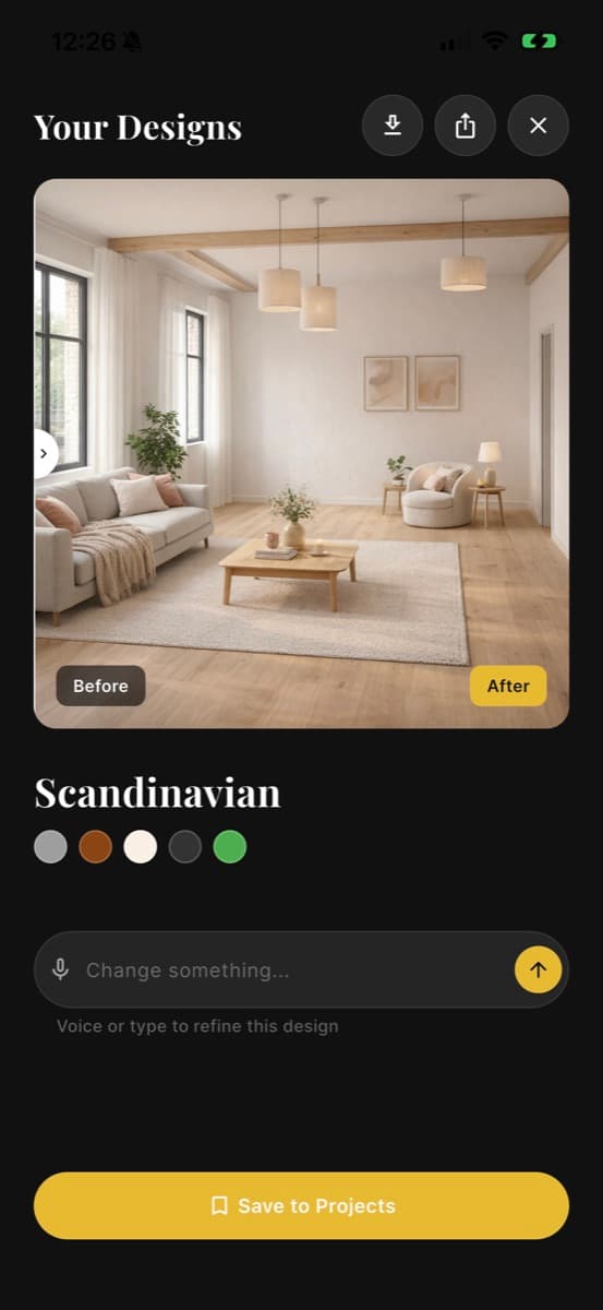 SpaceFlip AI room redesign result screen